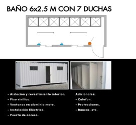 Baño con 7 Duchas ≈6m x 2,5m