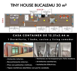 Tiny House Bucalemu 30 m² Línea Premium ≈12,21m x 2,44m